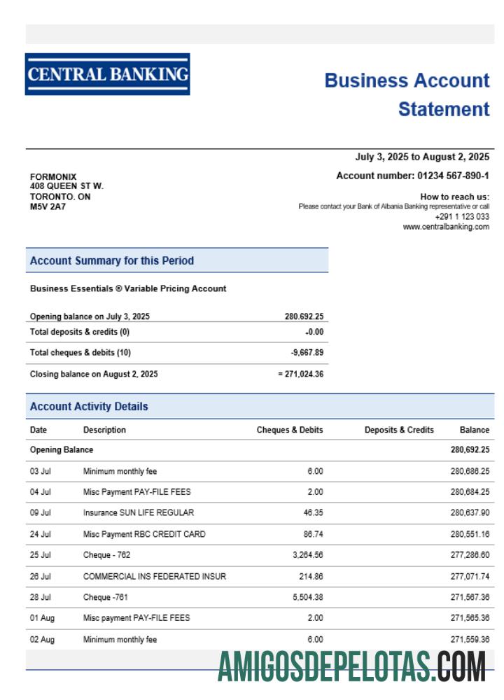 Modelo de extrato comercial do Banco Central em formato Word e PDF